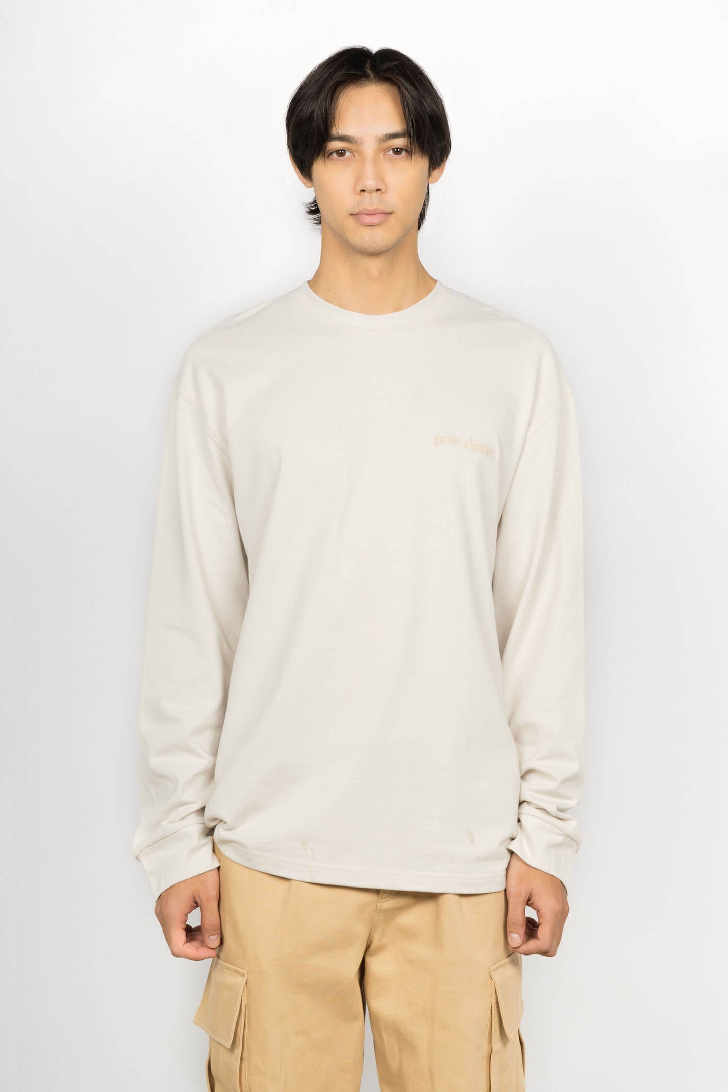 MEN TONAL LONG SLEEVE T-SHIRT - BEIGE