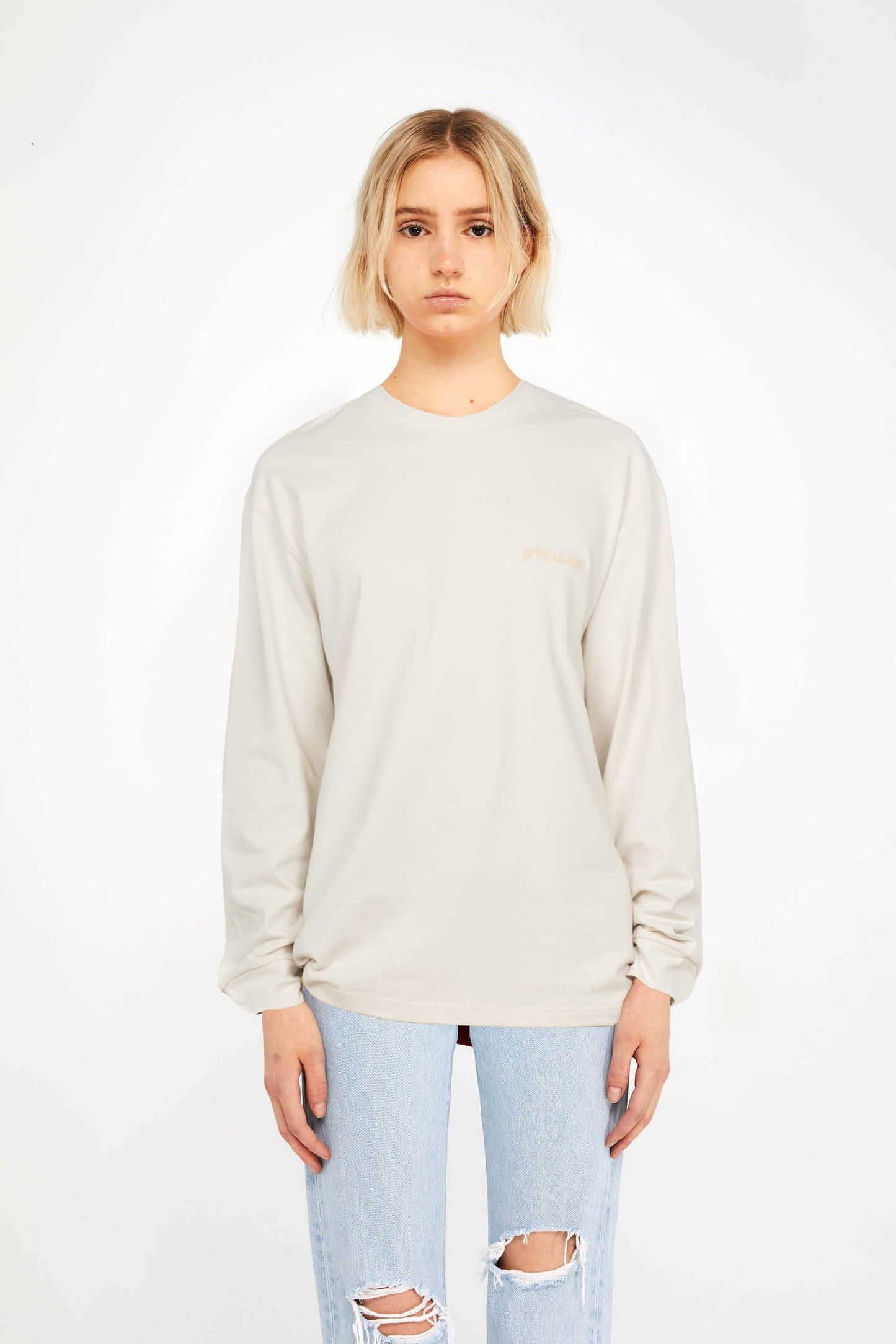 WOMEN TONAL LONG SLEEVE T-SHIRT - BEIGE